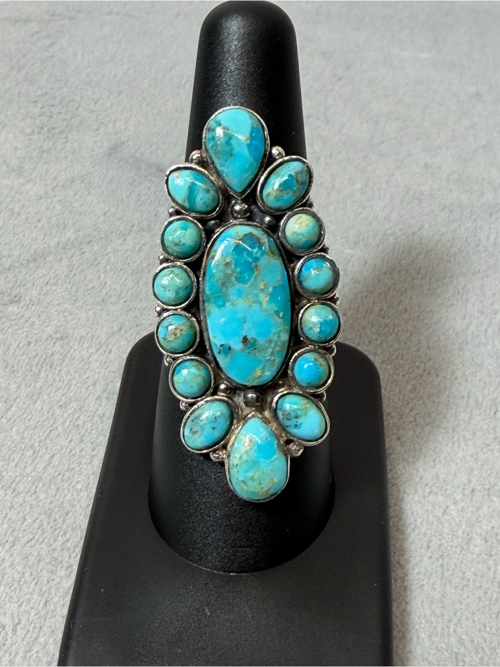 Turquoise Silver Tone Ring YS Brass Western Made In India